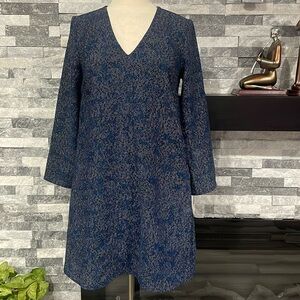 Gap size XS Blue white polka dot long sleeve v-neck A-line dress